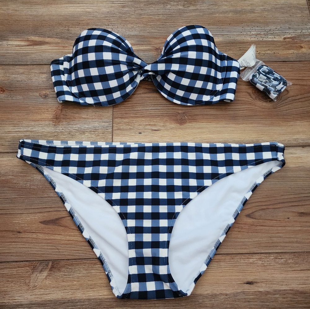Abercrombie & Fitch Bikini Women's 36B Top XL Bottom Blue Gingham NEW